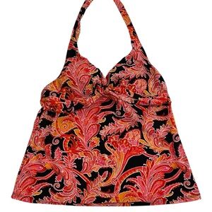 Chaps Black Orange Floral Paisley Print Red Tankini Top - Like New- Size 12